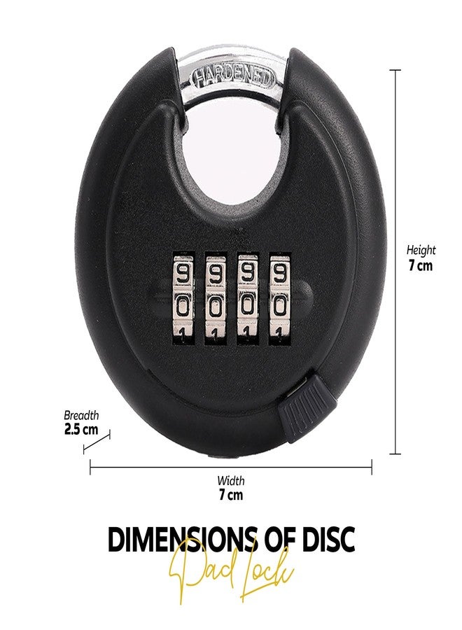 MIORAH Combination Disc Padlock - Heavy Duty Keyless Number Lock with 4-Digit Code Stainless Steel Shackle | Anti-Cut Security Lock for Gate, Garage, Locker, Outdoor Use (Black) - Image 2